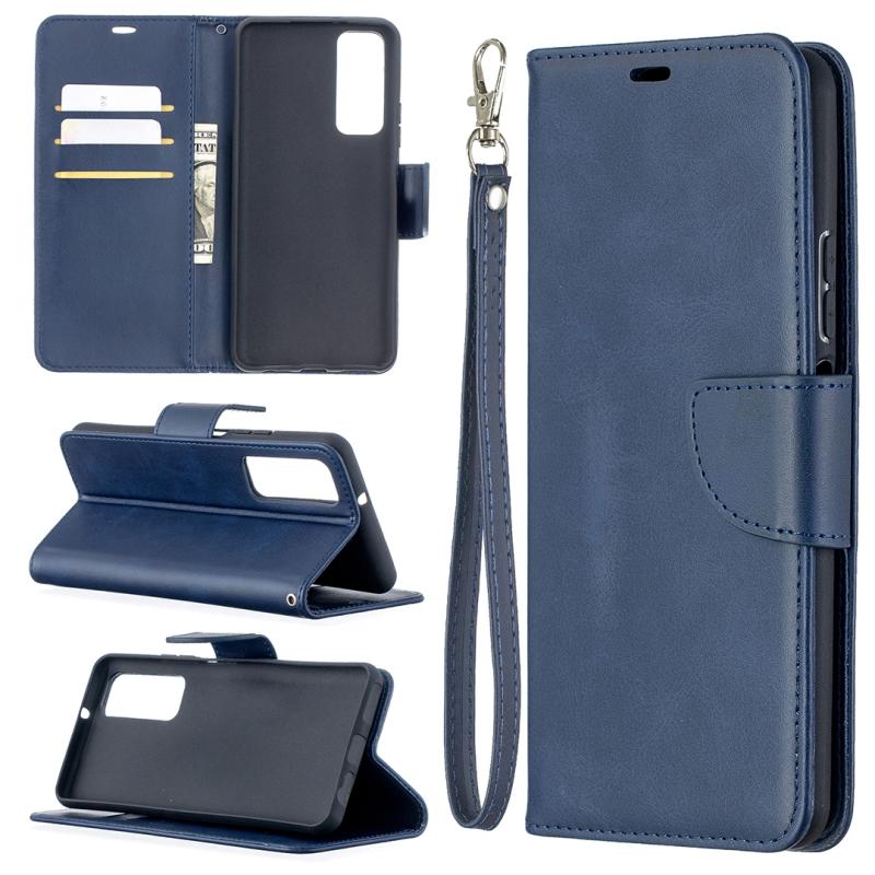 For Huawei P smart 2021 / Y7a Retro Lambskin Texture Pure Color Horizontal Flip PU Leather Case with Holder & Card Slots & Wallet & Lanyard(Blue) (OEM)