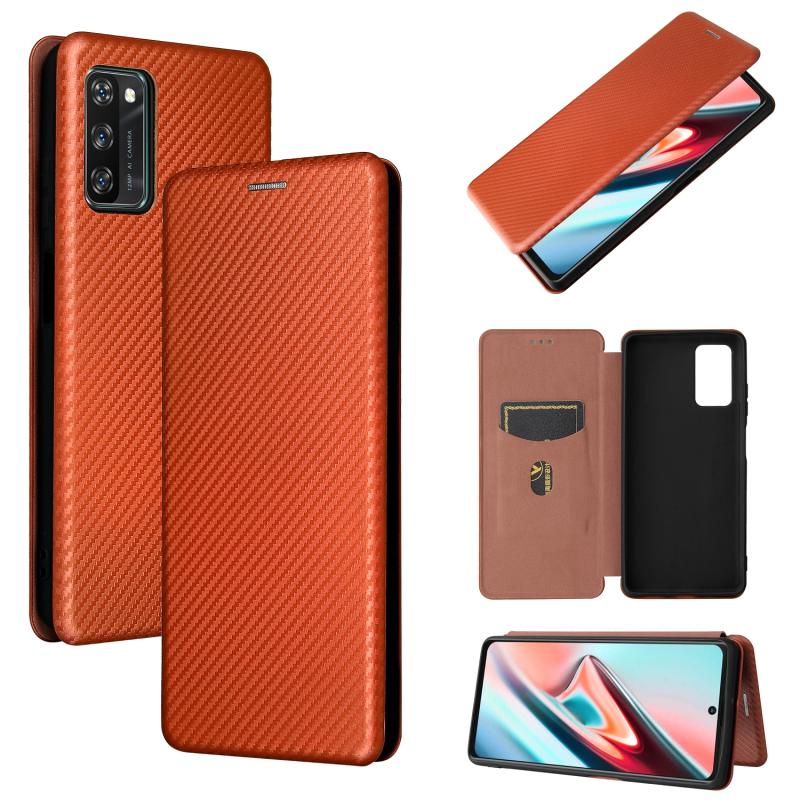 For Blackview A100 Carbon Fiber Texture Horizontal Flip TPU + PC + PU Leather Case with Card Slot(Brown) (OEM)