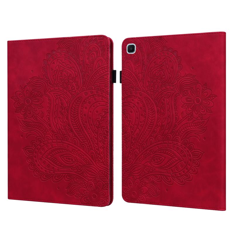 For Samsung Galaxy Tab A7 Lite Peacock Embossed Pattern Leather Tablet Case(Red) (OEM)