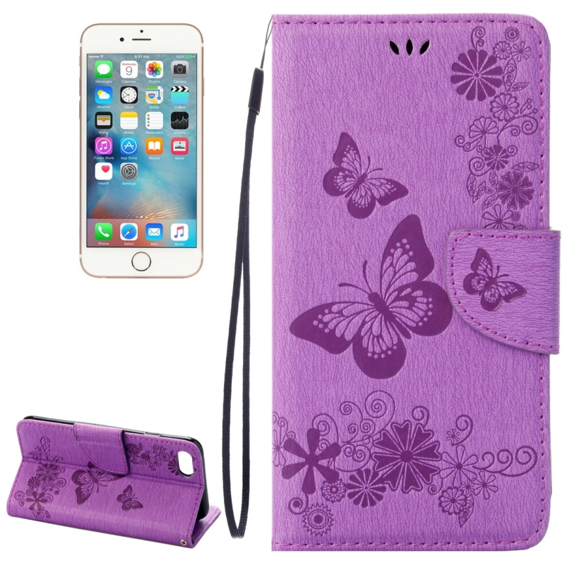 For iPhone 8 & 7 Pressed Flowers Butterfly Pattern Horizontal Flip Leather Case with Holder & Card Slots & Wallet(Purple) (OEM)