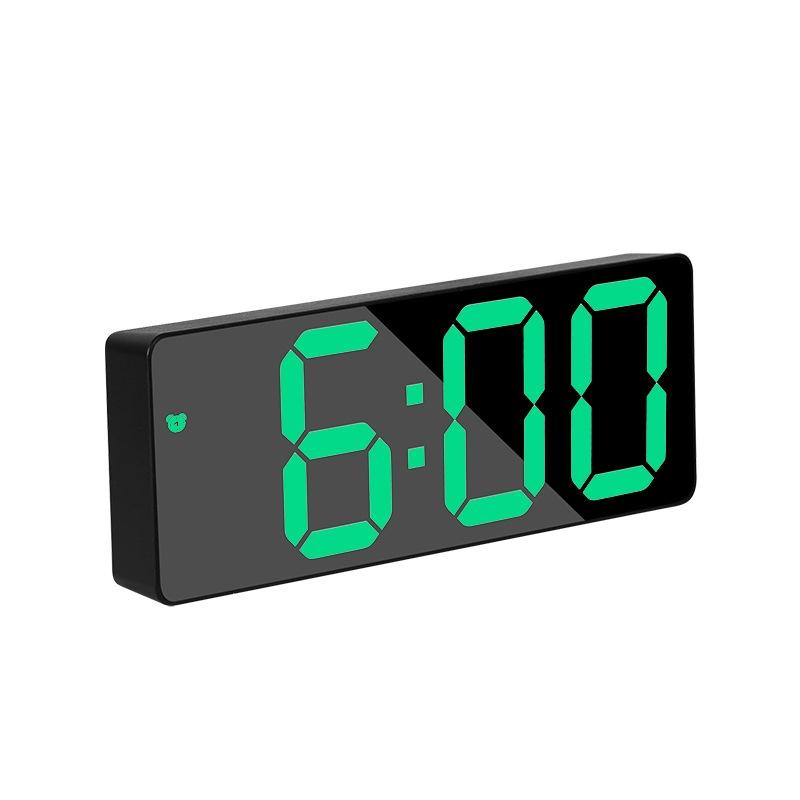 Mirror Bedside Alarm Clock Battery Plug-In Dual-Purpose LED Clock, Colour: Rectangle Black Shell (Black Surface green light) (OEM)