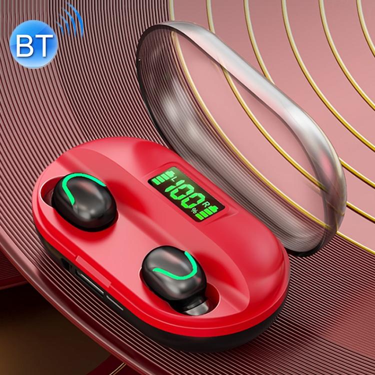 T2 Bluetooth 5.0 TWS Touch Digital Display True Wireless Bluetooth Earphone with Charging Box(Red) (OEM)