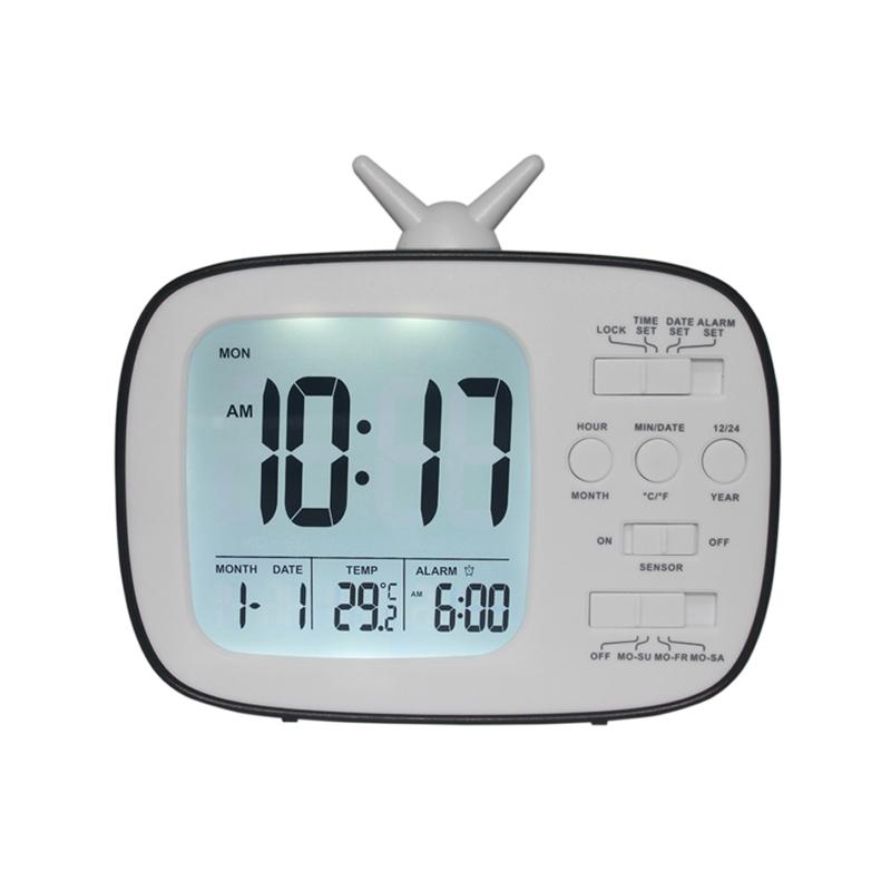 G179 Retro TV Alarm Clock Student Dormitory Bed Electronic Clock(Black English Version) (OEM)