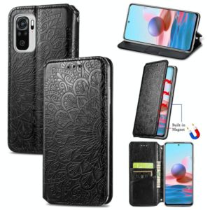 For Xiaomi Redmi Note 10 4G Blooming Mandala Embossed Pattern Magnetic Horizontal Flip Leather Case with Holder & Card Slots & Wallet(Black) (OEM)