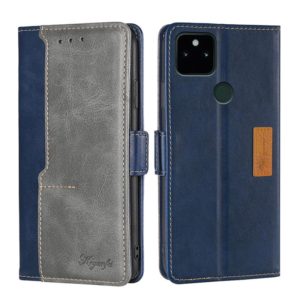 For Google Pixel 5a 5G Retro Texture Contrast Color Buckle Horizontal Flip Leather Phone Case with Holder(Blue+Grey) (OEM)