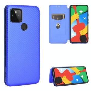 For Google Pixel 4A 5G Carbon Fiber Texture Horizontal Flip TPU + PC + PU Leather Case with Card Slot(Blue) (OEM)