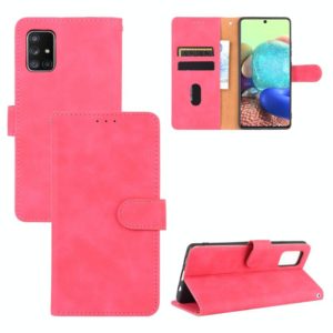 For Samsung Galaxy A51 Solid Color Skin Feel Magnetic Buckle Horizontal Flip Calf Texture PU Leather Case with Holder & Card Slots & Wallet(Rose Red) (OEM)