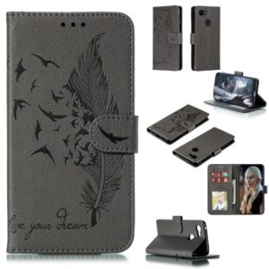Feather Pattern Litchi Texture Horizontal Flip Leather Case with Wallet & Holder & Card Slots For Google Pixel 3(Gray) (OEM)