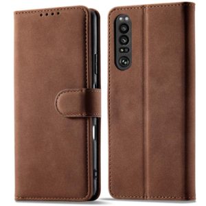 For Sony Xperia 1 III Frosted Anti-theft Brush Horizontal Flip Leather Phone Case(Coffee) (OEM)