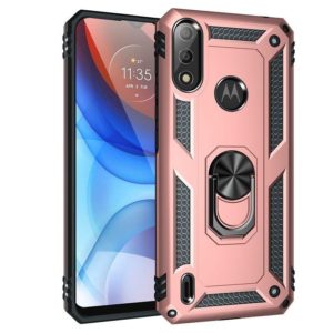 For Motorola Moto E7 Power (2021) Shockproof TPU + PC Protective Case with 360 Degree Rotating Holder(Rose Gold) (OEM)