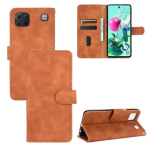 For LG K92 5G Solid Color Skin Feel Magnetic Buckle Horizontal Flip Calf Texture PU Leather Case with Holder & Card Slots & Wallet(Brown) (OEM)