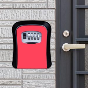 Password Lock Metal Storage Box Door Security Box Wall Cabinet Key Safety Box(Red) (OEM)