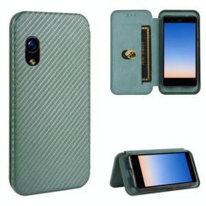 For Rakuten mini Carbon Fiber Texture Horizontal Flip TPU + PC + PU Leather Case with Card Slot(Green) (OEM)