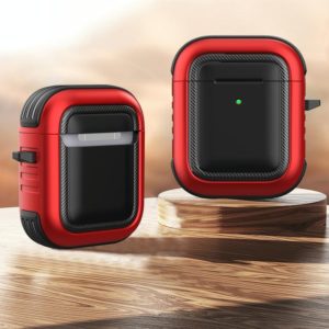 Wireless Earphones Shockproof TPU + PC Protective Case with Carabiner For AirPods 1 / 2(Black+Red) (OEM)