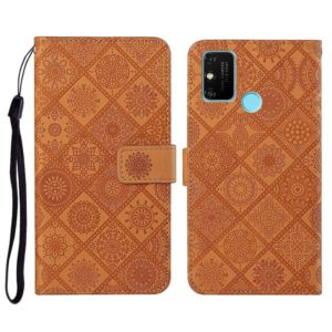 For Huawei Honor 9A Ethnic Style Embossed Pattern Horizontal Flip Leather Case with Holder & Card Slots & Wallet & Lanyard(Brown) (OEM)