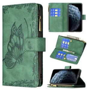 For iPhone 11 Pro Max Flying Butterfly Embossing Pattern Zipper Horizontal Flip Leather Case with Holder & Card Slots & Wallet(Green) (OEM)