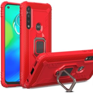 For Motorola Moto G Power Carbon Fiber Protective Case with 360 Degree Rotating Ring Holder(Red) (OEM)