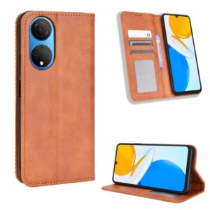 For Honor X7 Magnetic Buckle Retro Texture Leather Phone Case(Brown) (OEM)