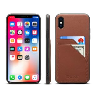 For iPhone X / XS Denior V1 Luxury Car Cowhide Leather Protective Case with Double Card Slots(Brown) (Denior) (OEM)