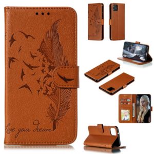 Feather Pattern Litchi Texture Horizontal Flip Leather Case with Wallet & Holder & Card Slots For Google Pixel 4XL(Brown) (OEM)