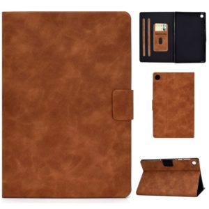 For Lenovo M10 Plus TB-X606F Cowhide Texture Horizontal Flip Leather Case with Holder & Card Slots & Sleep / Wake-up Function(Brown) (OEM)