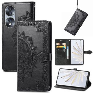 For Honor 70 Mandala Flower Embossed Horizontal Flip Leather Phone Case(Black) (OEM)