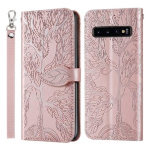 For Samsung Galaxy S10+ Life of Tree Embossing Pattern Horizontal Flip Leather Case with Holder & Card Slot & Wallet & Photo Frame & Lanyard(Rose Gold) (OEM)