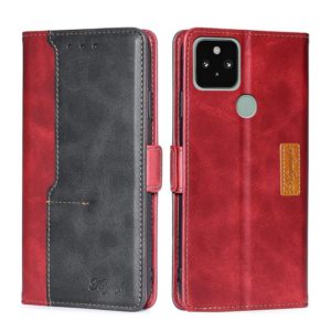For Google Pixel 5 Retro Texture Contrast Color Buckle Horizontal Flip Leather Phone Case with Holder(Red+Black) (OEM)