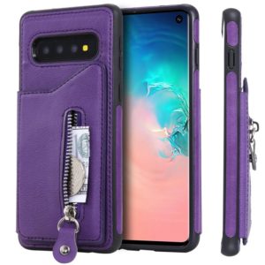 For Galaxy S10 Solid Color Double Buckle Zipper Shockproof Protective Case(Purple) (OEM)