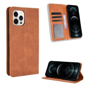 For iPhone 12 / 12 Pro Magnetic Buckle Retro Pattern Horizontal Flip Leather Case with Holder & Card Slot & Wallet(Brown) (OEM)