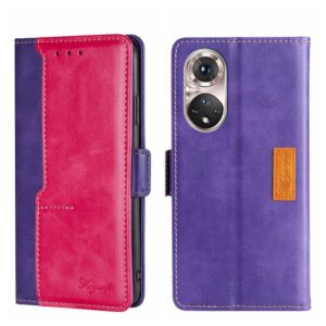 For Honor 50 Pro Contrast Color Side Buckle Leather Phone Case(Purple + Rose Red) (OEM)