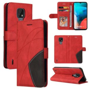 For Motorola Moto E7 Dual-color Splicing Horizontal Flip PU Leather Case with Holder & Card Slots & Wallet(Red) (OEM)