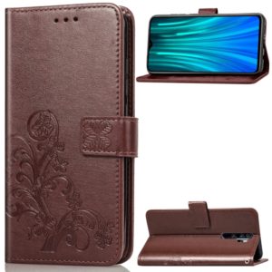 For Xiaomi Redmi Note 8 Pro Four-leaf Clasp Embossed Buckle Mobile Phone Protection Leather Case with Lanyard & Card Slot & Wallet & Bracket Function(Brown) (OEM)