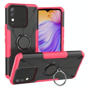 For Tecno Spark 8 Armor Bear Shockproof PC + TPU Phone Case with Ring Holder(Rose Red) (OEM)