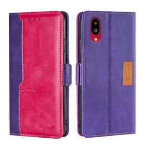 For Sharp Simple Sumaho 6/A201SH Contrast Color Side Buckle Leather Phone Case(Purple + Rose Red) (OEM)