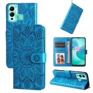 For Infinix Hot 12 Play Embossed Sunflower Leather Phone Case(Blue) (OEM)