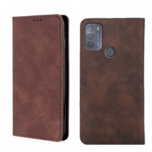 For Motorola Moto G50 Skin Feel Magnetic Horizontal Flip Leather Phone Case(Dark Brown) (OEM)