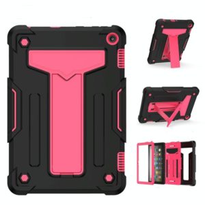For Amazon Kindle Fire HD 8 2020/Fire 8 Plus T-shaped Bracket Contrast Color Shockproof PC + Silicone Tablet Protective Case(Black+Rose Red) (OEM)