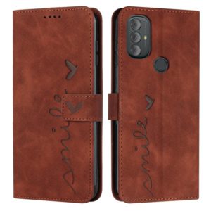 For Motorola Moto G Power 2022 Skin Feel Heart Pattern Leather Phone Case(Brown) (OEM)
