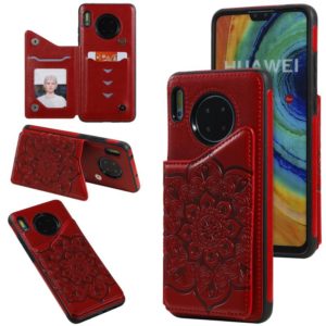 For Huawei Mate 30 Flower Embossing Pattern Shockproof Protective Case with Holder & Card Slots & Photo Frame(Red) (OEM)