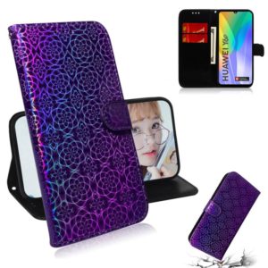 For Huawei Y6p Solid Color Colorful Magnetic Buckle Horizontal Flip PU Leather Case with Holder & Card Slots & Wallet & Lanyard(Purple) (OEM)