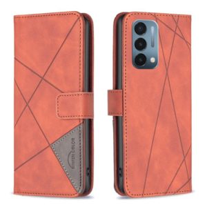 For OnePlus Nord N200 5G BF05 Magnetic Buckle Rhombus Texture Leather Phone Case(Brown) (OEM)