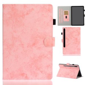 For Samsung Galaxy Tab S8 / Galaxy Tab S7 11.0 T870 Marble Style Cloth Texture Leather Case with Bracket & Card Slot & Pen Slot & Anti Skid Strip(Pink) (OEM)