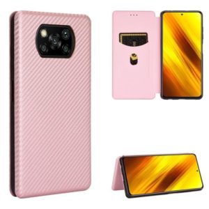 For Xiaomi Poco X3 NFC Carbon Fiber Texture Horizontal Flip TPU + PC + PU Leather Case with Card Slot(Pink) (OEM)