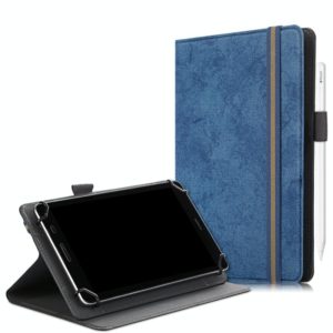 For 7-8 inch Marble Cloth Texture Horizontal Flip Universal Tablet PC Leather Case with Pen Slot & Holder(Dark Blue) (OEM)