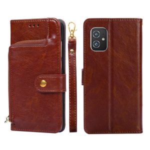 For Asus ZenFone 8 ZS590KS Zipper Bag PU + TPU Horizontal Flip Leather Phone Case(Brown) (OEM)