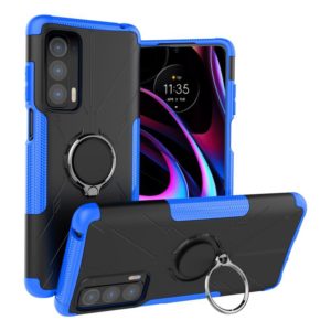 For Motorola Edge 2021 Armor Bear Shockproof PC + TPU Phone Protective Case with Ring Holder(Blue) (OEM)