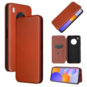 For Huawei Y9a Carbon Fiber Texture Horizontal Flip TPU + PC + PU Leather Case with Card Slot(Brown) (OEM)