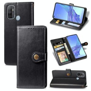 For Oppo A53 2020 Retro Solid Color Leather Buckle Phone Case with Lanyard & Photo Frame & Card Slot & Wallet & Stand Function(Black) (OEM)