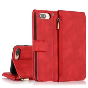 Skin-feel Crazy Horse Texture Zipper Wallet Bag Horizontal Flip Leather Case with Holder & Card Slots & Wallet & Lanyard For iPhone 6 Plus(Red) (OEM)
